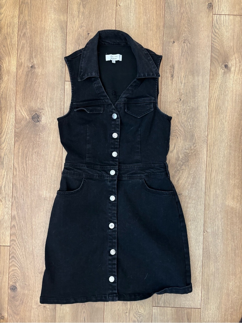 Sleeveless Black Button-Front Denim Dress